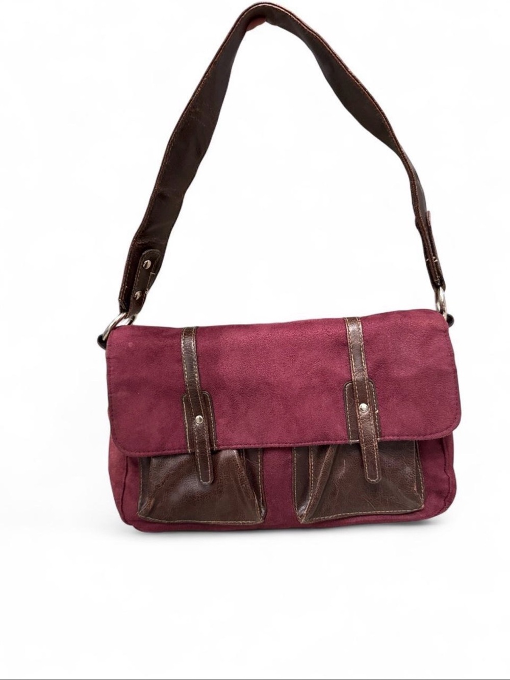 Rare vintage Victoria's Secret Plum Shoulder Bag with Brown Trim